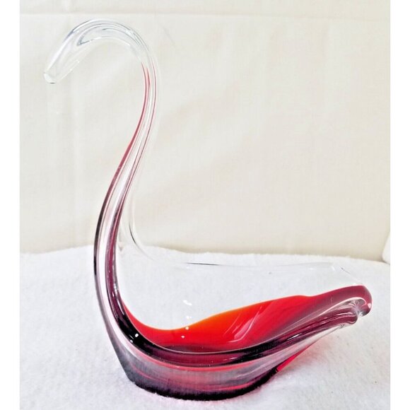 Swan Blood red Japanese Glass Enesco midcentury modern stylized art catchall - Picture 1 of 8
